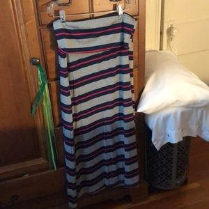 Grey/blue/pink striped maxi skirt